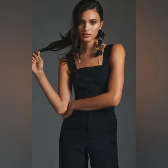 Anthropologie Button Down Jumpsuit Black size 12